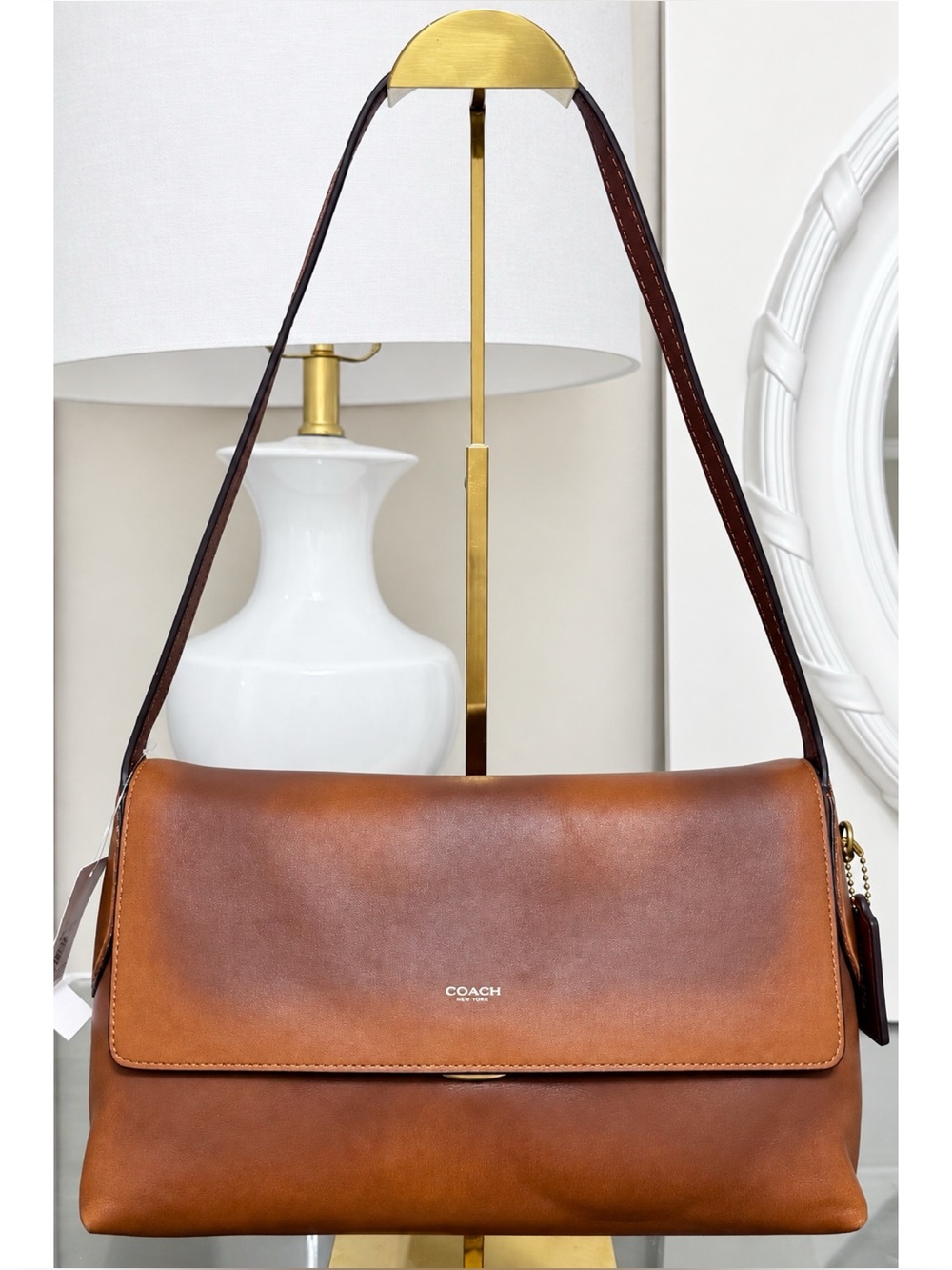 COACH Chelsea Shoulder Bag 30 In Loved Leather, BRASS/BROWN
